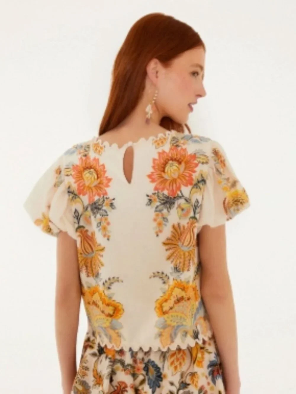Farm Rio Ligia Light Pink/Peach Short Sleeve Floral Blouse/Top/Shirt Medium NWT